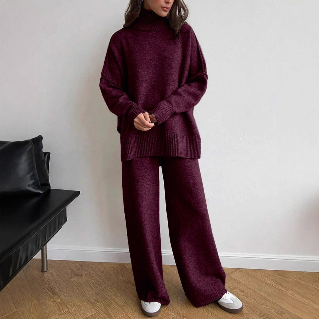 Kvinnens koselige strikkede jumpsuit med høy krage og løs passform Skjora