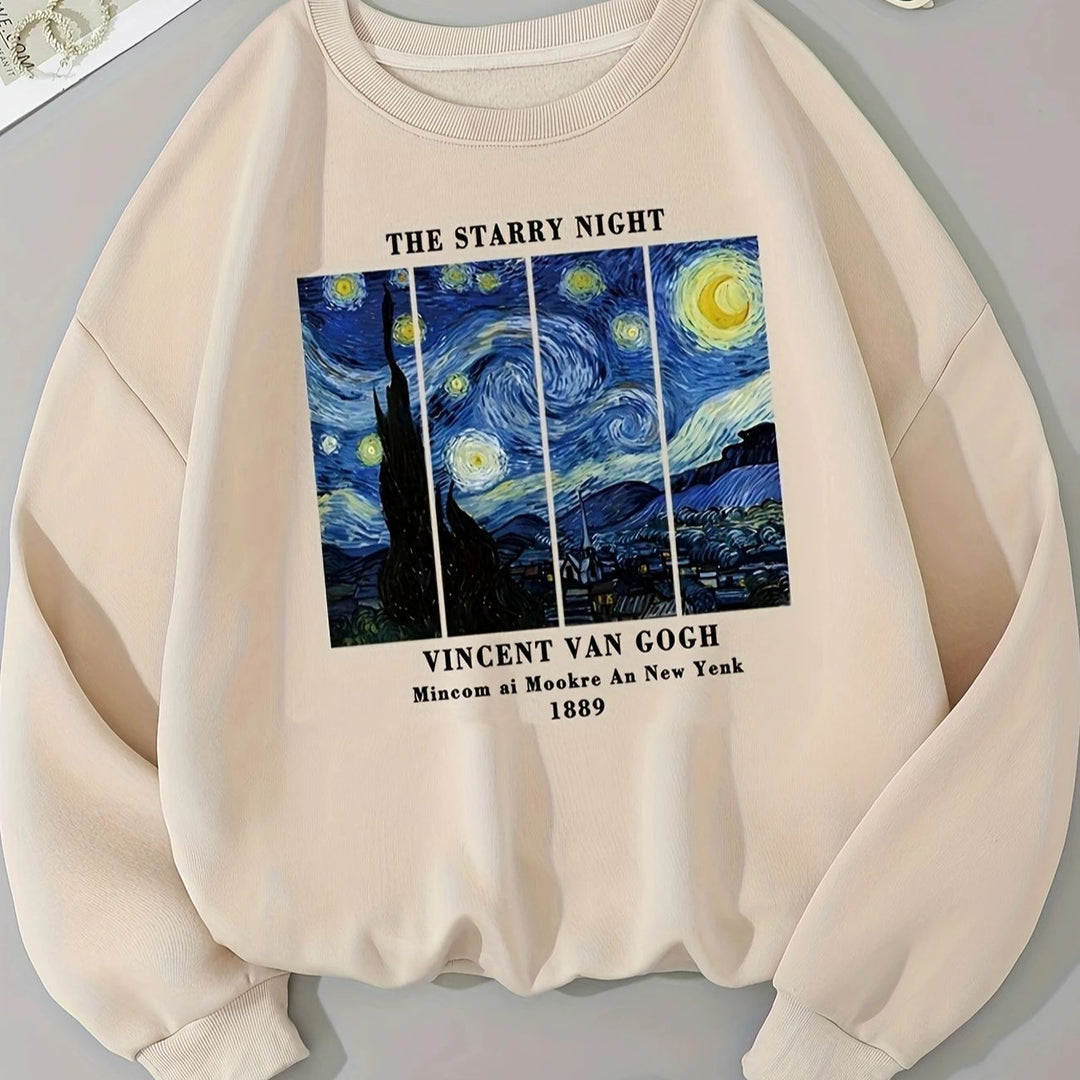 Kvinnes sweatshirts med kunstnerisk Van Gogh-motiv og moderne trykk Skjora