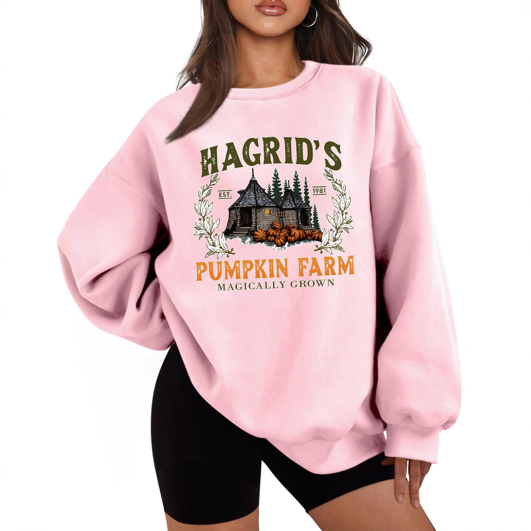 Kvinnes sweatshirts med koselig rund hals og høstgresskarmotiv Skjora