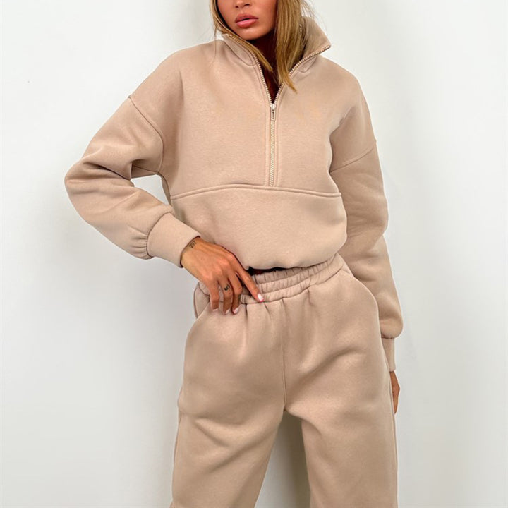 Dame sporty loungewear-set med høy krage og elastisk belte Skjora