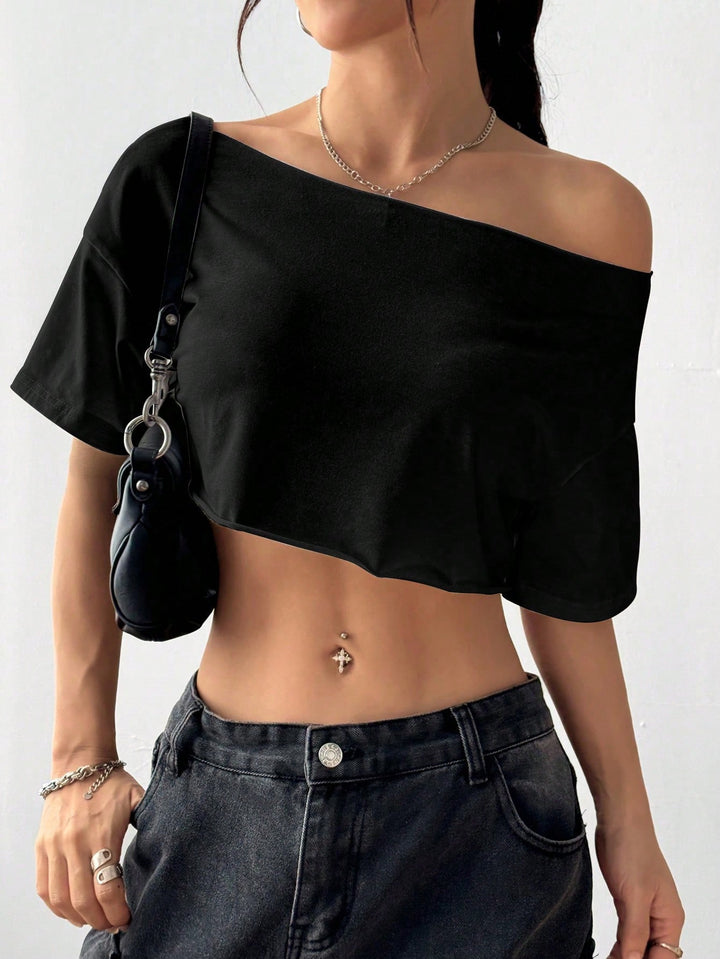 Damer avslappet Off-Shoulder Crop-Top Skjora