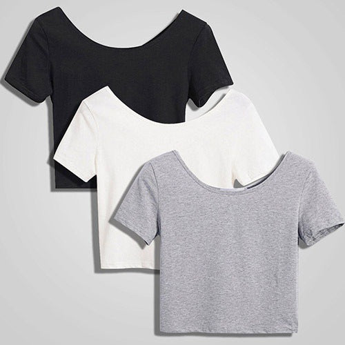 Dame cropped T-skjorte med vid rund hals Skjora