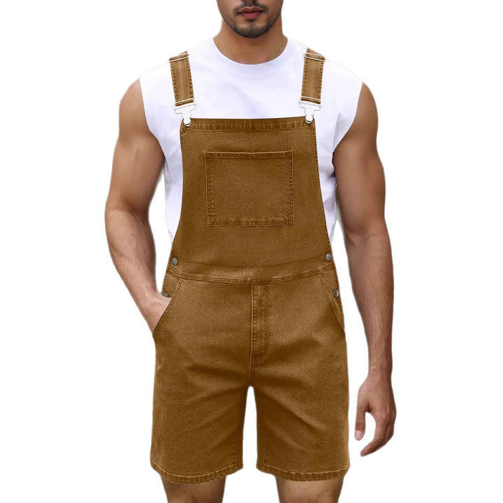Herre denim-latzshorts med moderne lommer og justerbare stropper Skjora