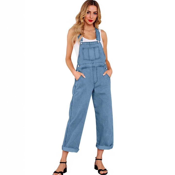 Dame casual denim overalls med praktiske lommer og vide ben Skjora