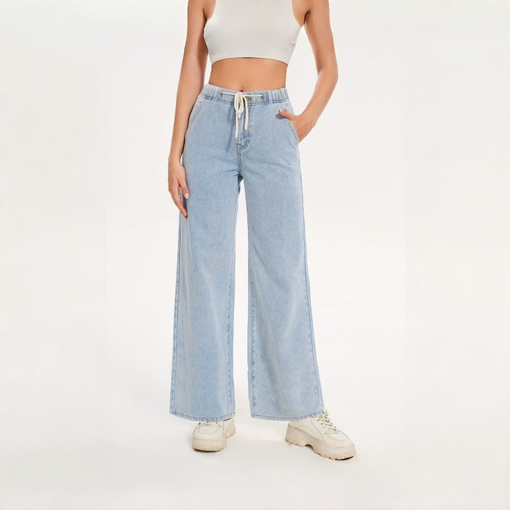 Dame brede jeans med elastisk midje og avslappet passform Skjora