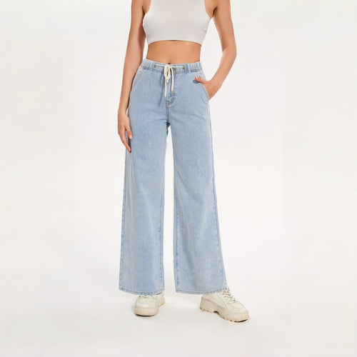 Dame brede jeans med elastisk midje og avslappet passform Skjora