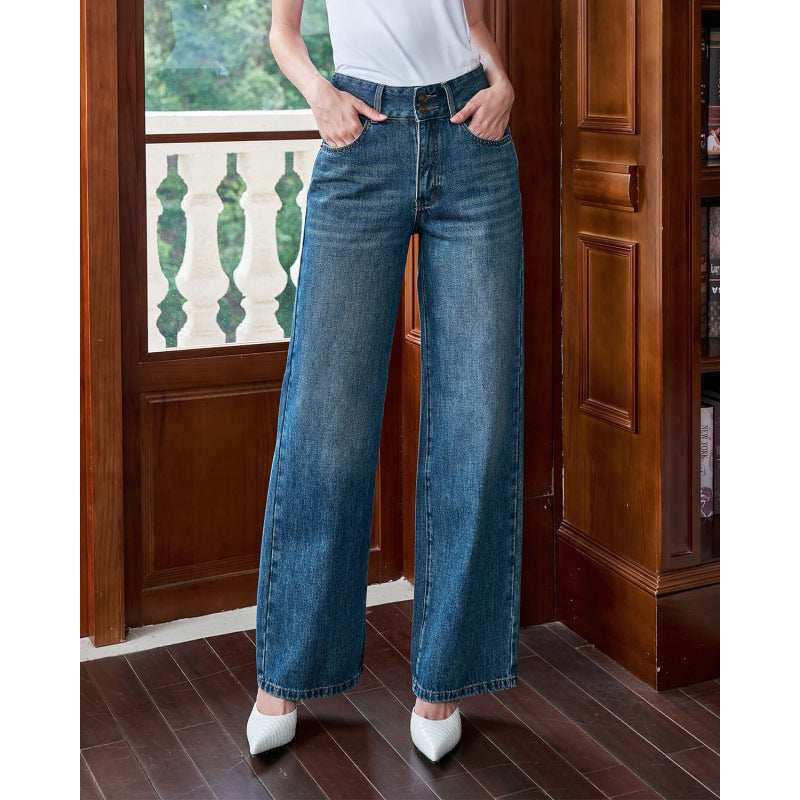 Dame Løst skjært jeans med høy liv og klassisk denim-look Skjora