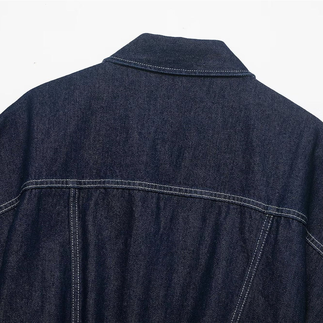 Dame Oversize Denim-bluse med praktiske lommer og elastisk kant Skjora