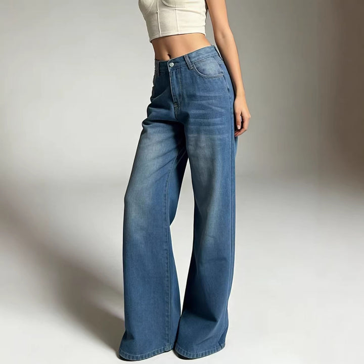 Women's baggy denim jeans with vintage wash and high waist Skjora