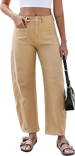 Bredde jeans for kvinner med høyt liv og praktiske lommer Skjora