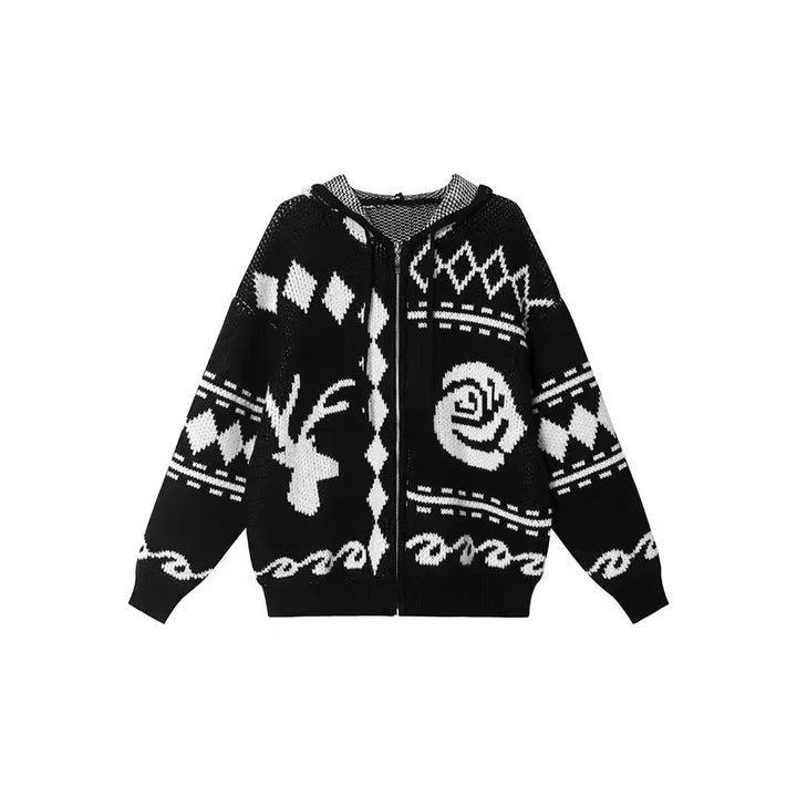 Kvinnens chunky strikket cardigan med iøynefallende mønster og behagelig passform Skjora