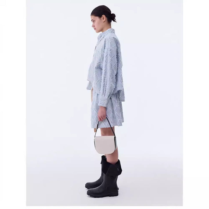 Dame casual shorts med elastisk midje og slidete mønster Skjora