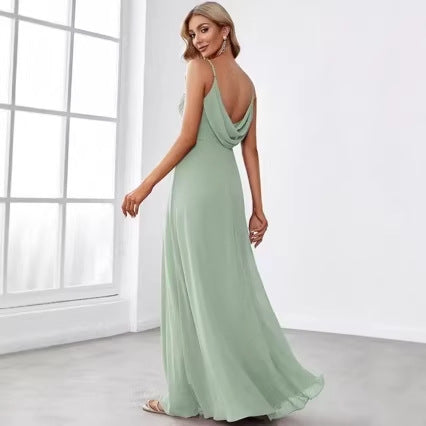 Kvinners Chiffon Maxi Kjole med Elegant V-Hals og Rynket Topp