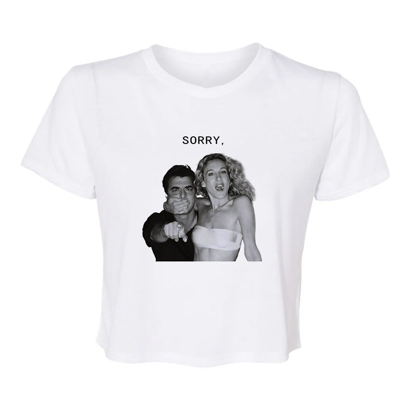 Dame avslappet cropped T-skjorte med fruktmotiv Skjora