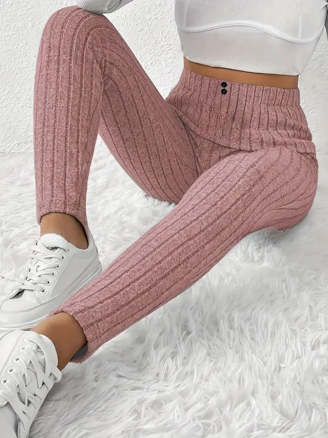 Kvinnenes høy midje ribbestrikkede leggings Skjora