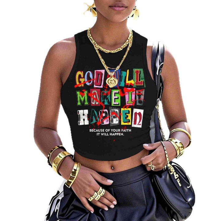 Dame Crop-Top med kreativ tekst og moderne grafisk design Skjora