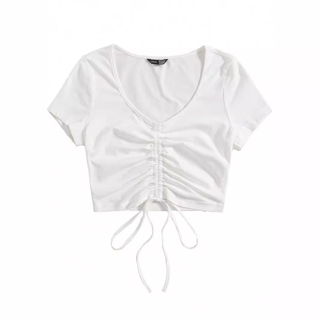 Dame Cropped Top med raffinerte volanger detaljer og snøring Skjora