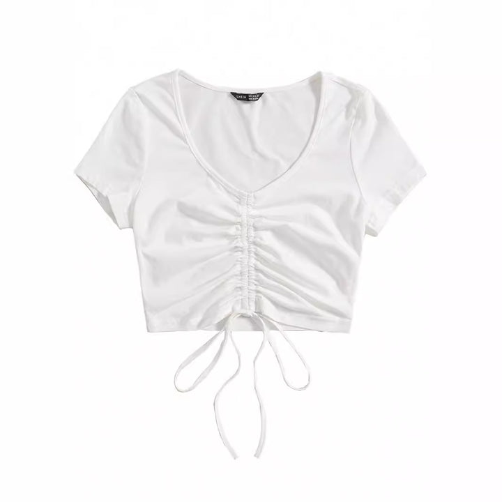 Dame Cropped Top med raffinerte volanger detaljer og snøring Skjora