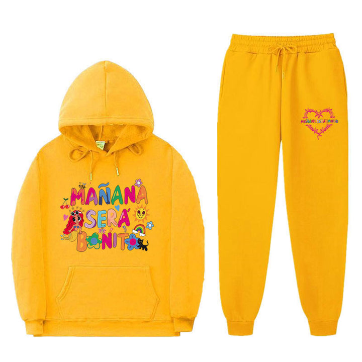 Kvinne Sweatshirt og Joggebukse Sett med Fargerik Trykk Skjora