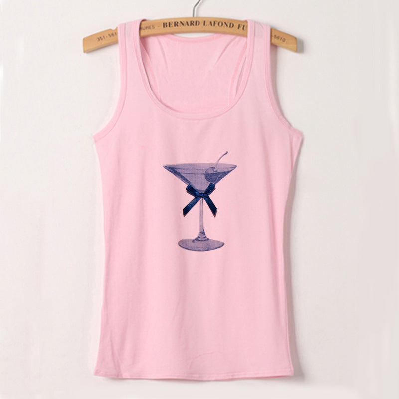Dame tanktop med kreativ cocktail-design Skjora
