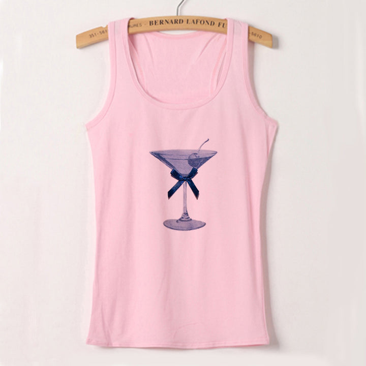 Dame tanktop med kreativ cocktail-design Skjora
