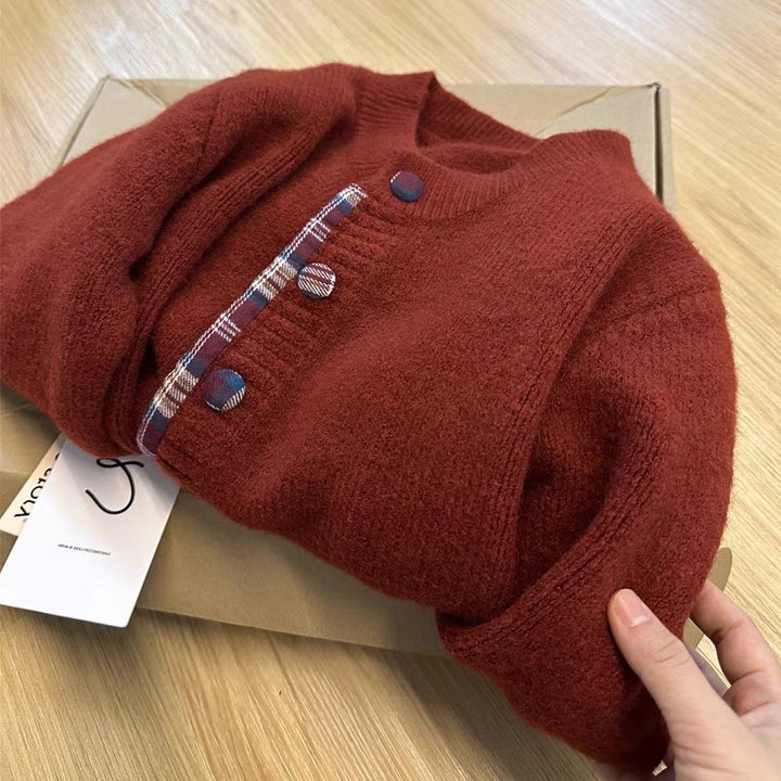 Dame cardigan med rutemønster og elegante knappdetaljer Skjora