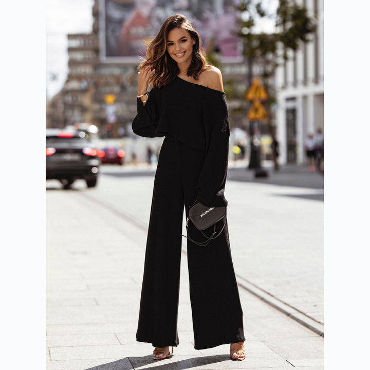 Kvinne Casual To-delt Sett med Myk Stoff og Mote Oversized Ermer
