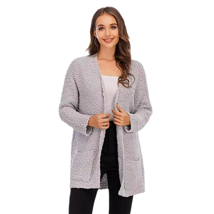 Kvinnekomfortabel cardigan med åpen skjæring og store lommer Skjora
