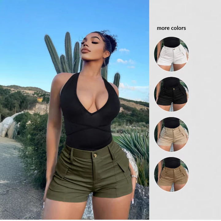 Dame Cargo-shorts med høy midje og praktiske lommer Skjora