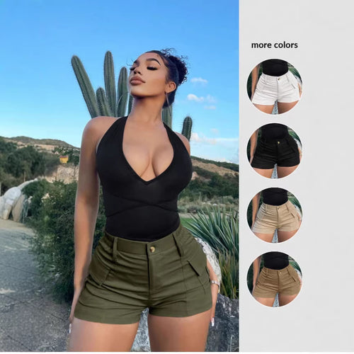 Dame Cargo-shorts med høy midje og praktiske lommer Skjora