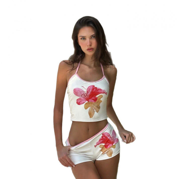 Dame topp og shorts-sett med blomstertrykk Skjora