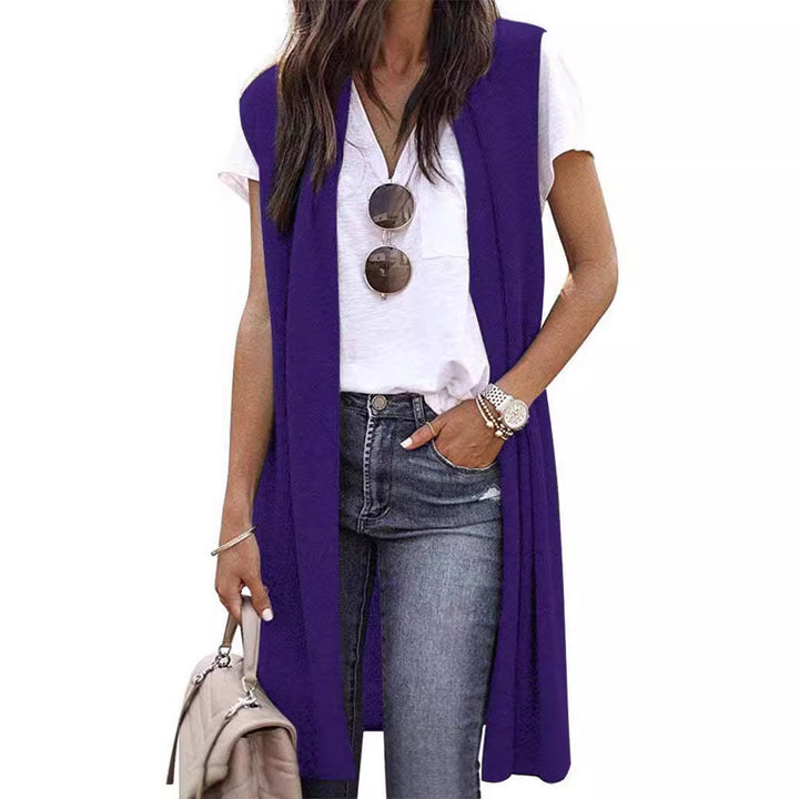 Dames Elegant Lang Strikket Vest i Uformell Stil