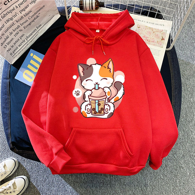 Damen Kapuzenpullover mit verspieltem Katzenmotive Skjora