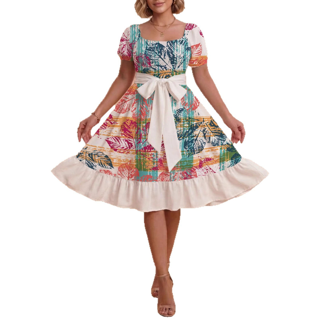 Damen Verspieltes Maxikleid mit Bärenmuster und taillierbarem Band Skjora