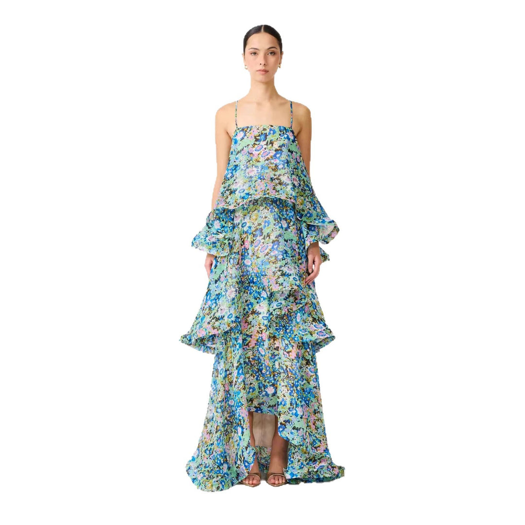 Kvinne maxi dress med volanger detaljer Skjora