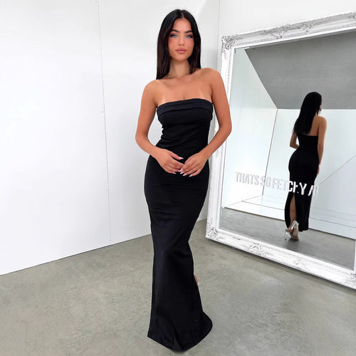 Dame Figurtilpasset Bandeau-kjole med smal skjæring og rutsjfast design Skjora