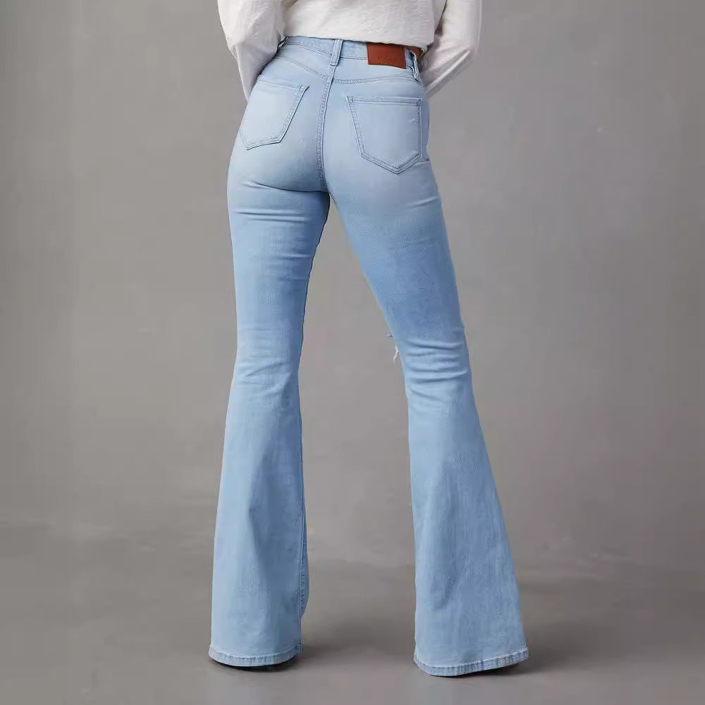 Kvinner Flared Jeans med trendy Destroyed detaljer og høy midje Skjora