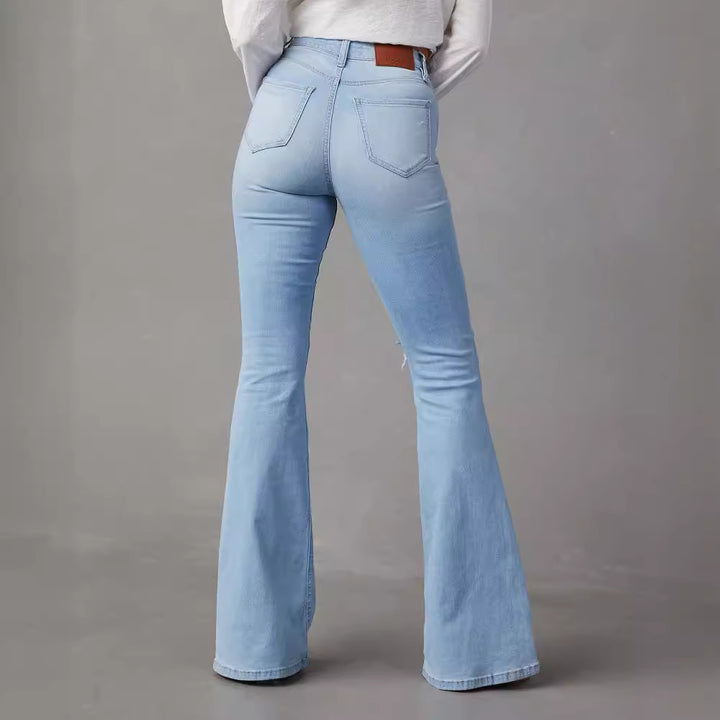 Kvinner Flared Jeans med trendy Destroyed detaljer og høy midje Skjora