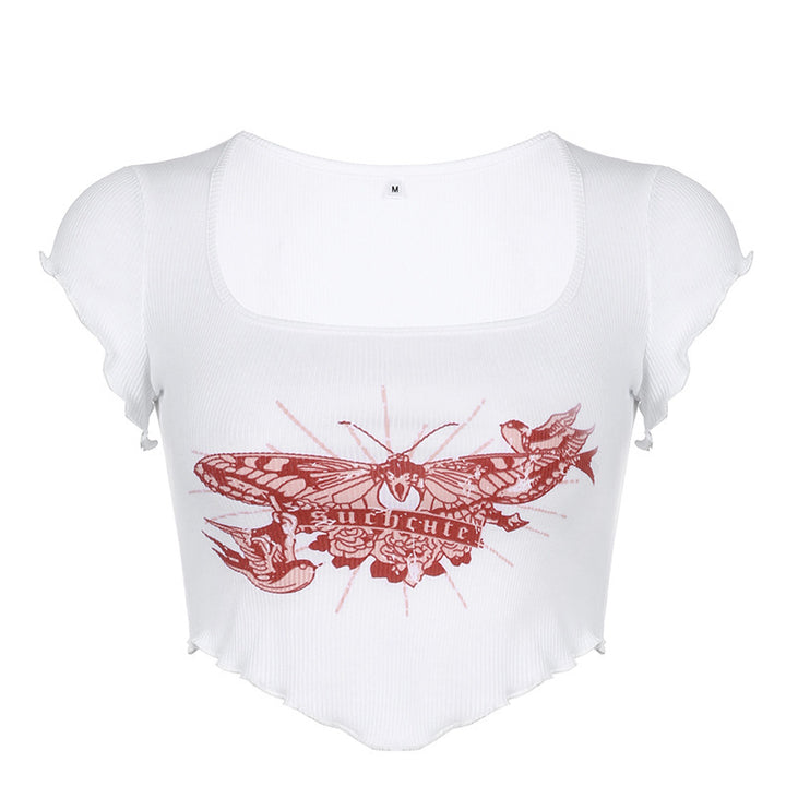 Dame Cropped Top med kreativt sommerfugl-design Skjora