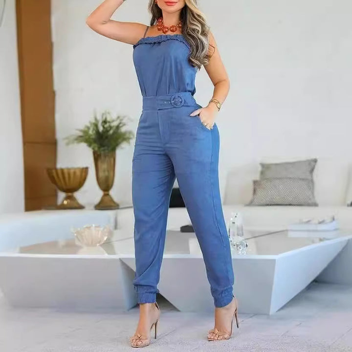 Dame casual jumpsuit med volangdetaljer og justerbart midjebånd Skjora