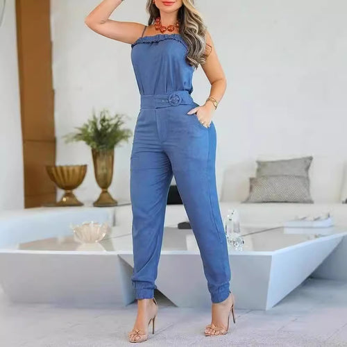 Dame casual jumpsuit med volangdetaljer og justerbart midjebånd Skjora