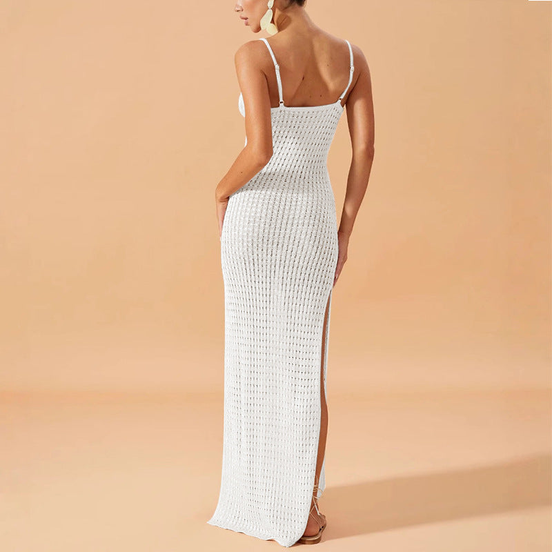 Damen Elegantes Maxikleid mit tiefem V-Ausschnitt und seitlichen Schlitzen Skjora
