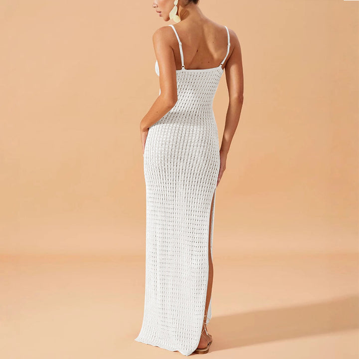 Damen Elegantes Maxikleid mit tiefem V-Ausschnitt und seitlichen Schlitzen Skjora