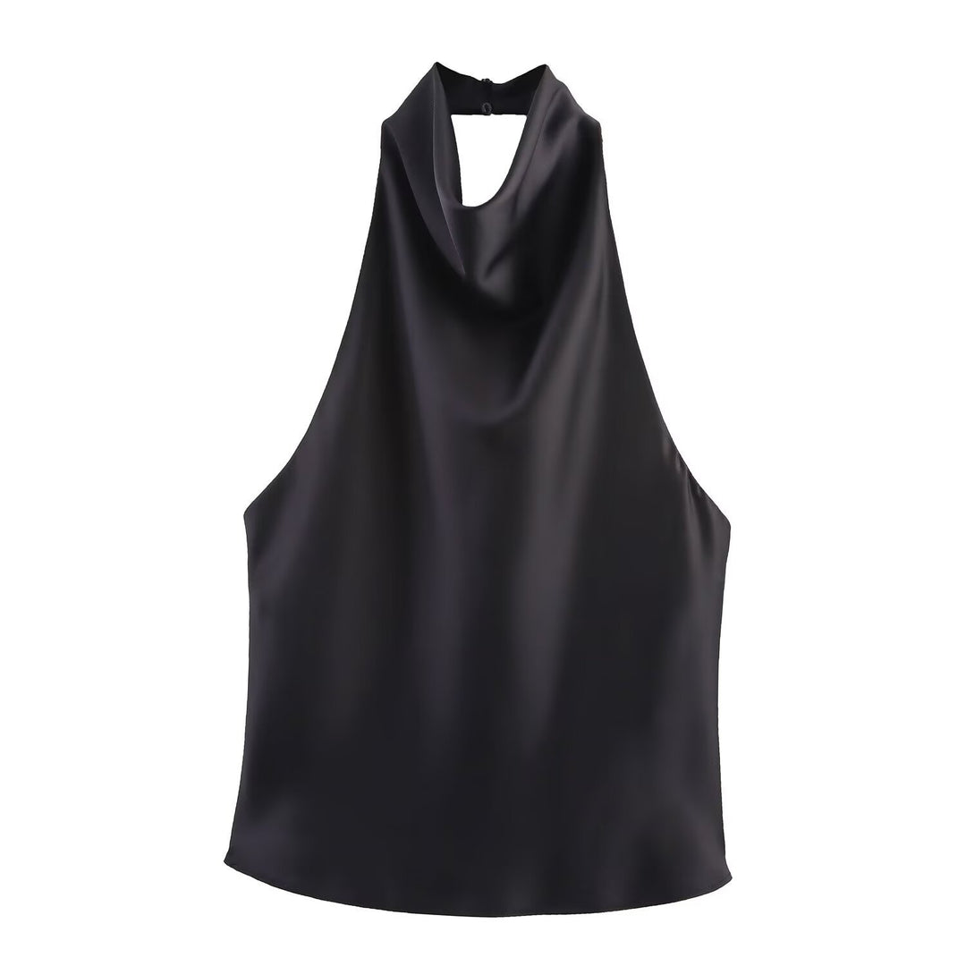 Dame elegant halterneck topp med flytende snitt og dekorative detaljer Skjora