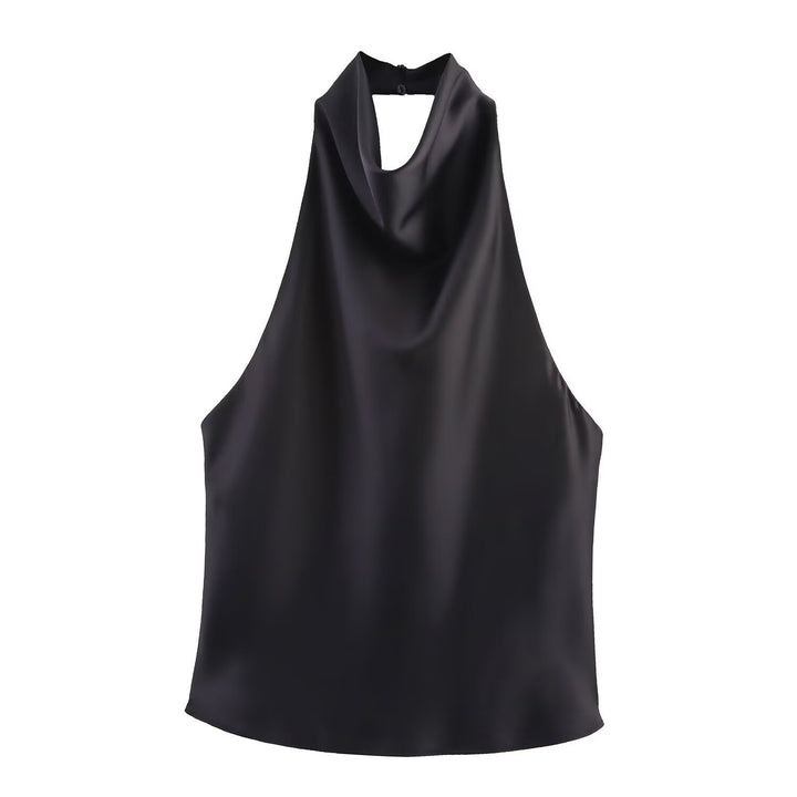Dame elegant halterneck topp med flytende snitt og dekorative detaljer Skjora