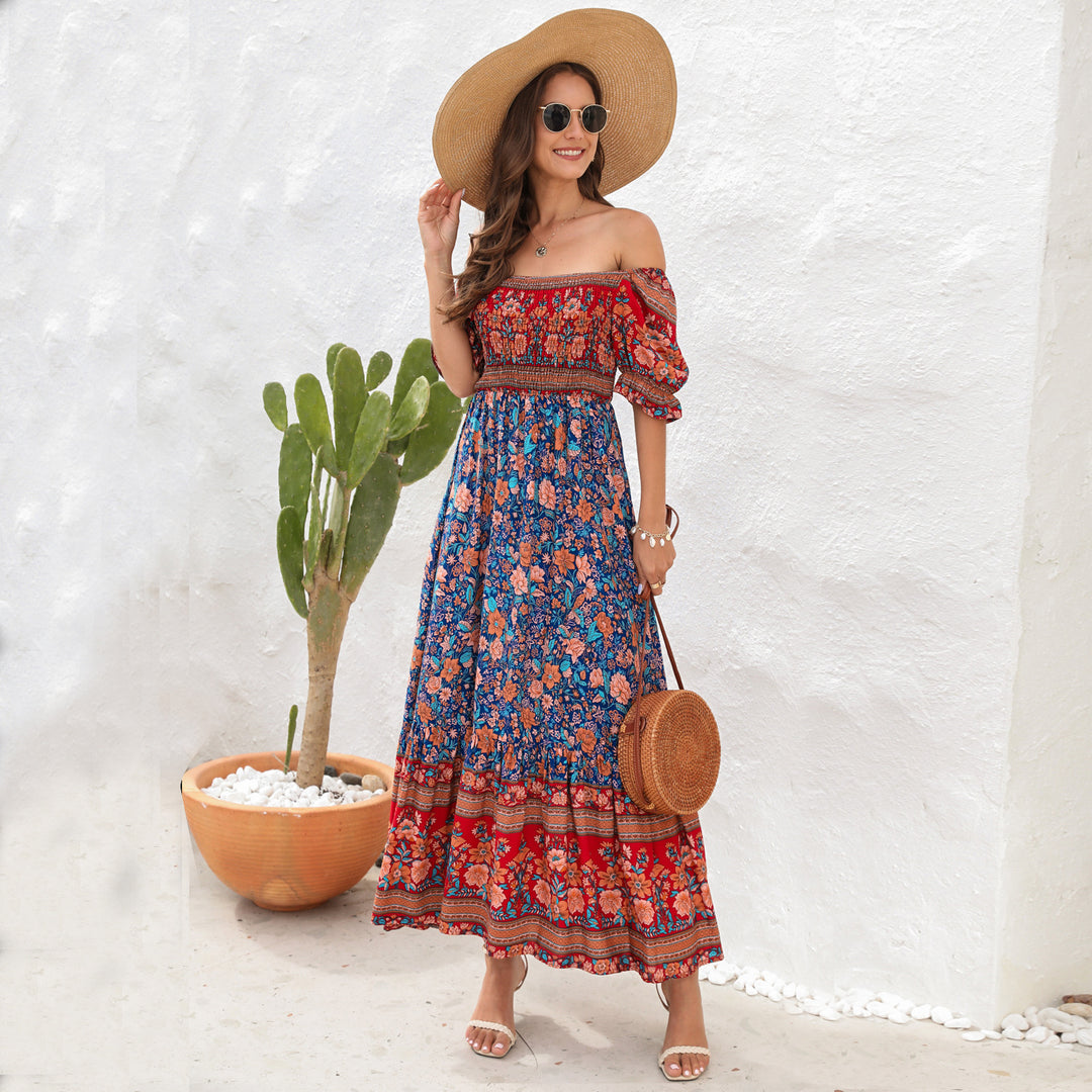 Dame Maxi-kjole med off-shoulder passform og blomster mønstre Skjora