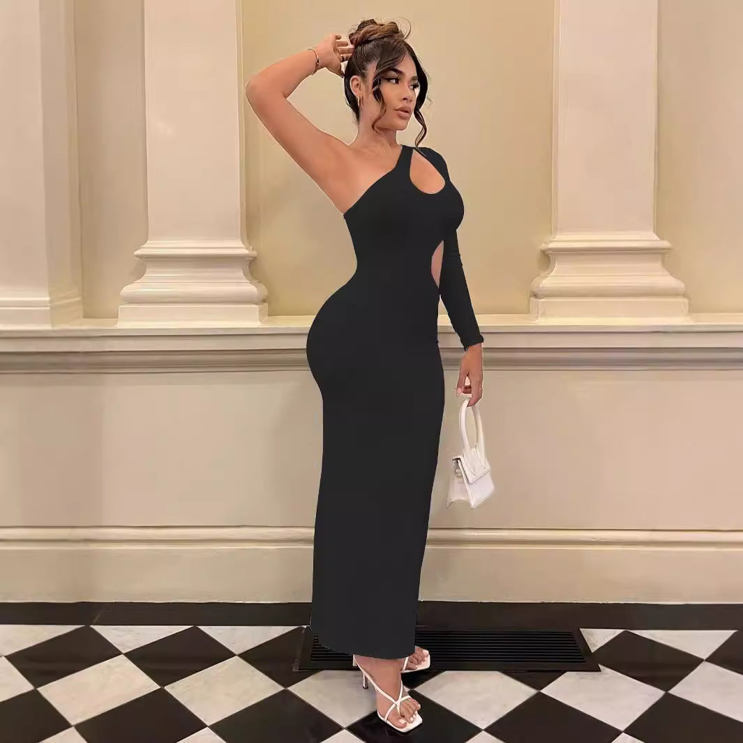Damer Longsleeve Maxi-kjole med sexy cut-outs og kroppsnær passform Skjora