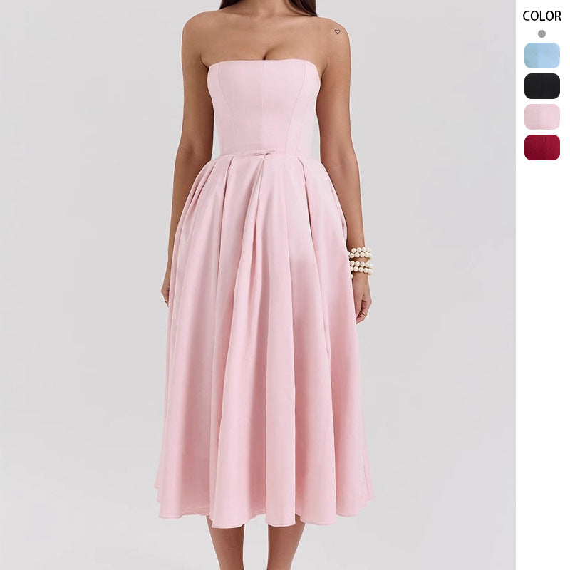 Kvinnens midje-reduksjon midi kjole med off-shoulder design og elegant plissért struktur