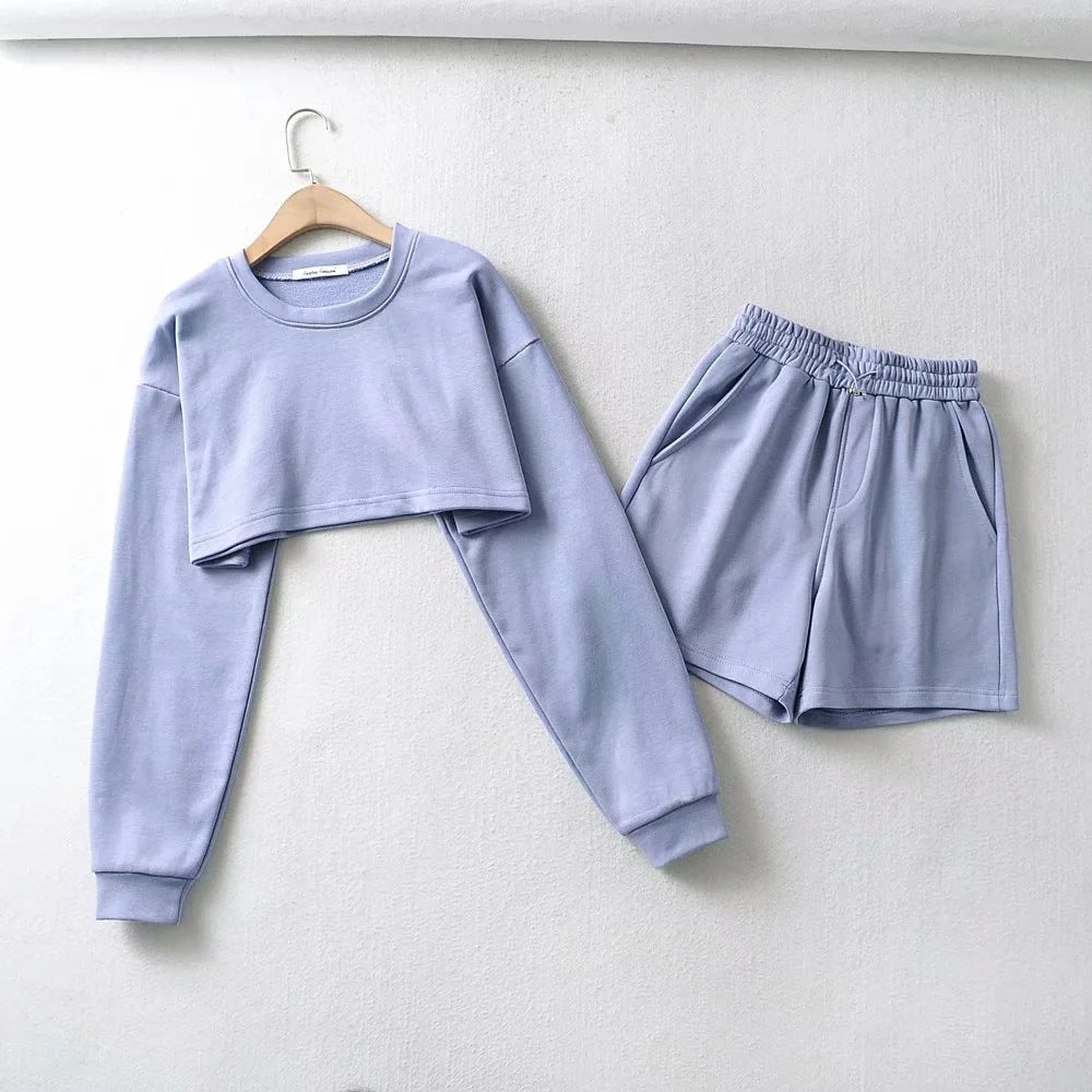 Kvinne casual crop top og shorts sett Skjora