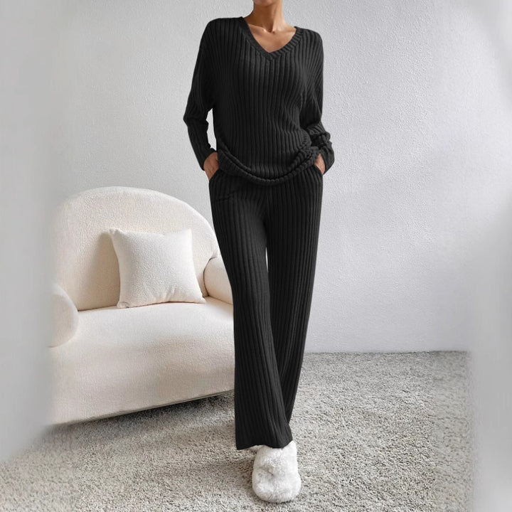 Kvinnenes avslappede loungewear-sett med ribbet tekstur Skjora